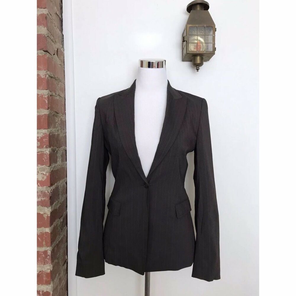 Elie Tahari Virgin Wool Blend Blazer Pinstripe Jacket Lined Button Womens Size 4